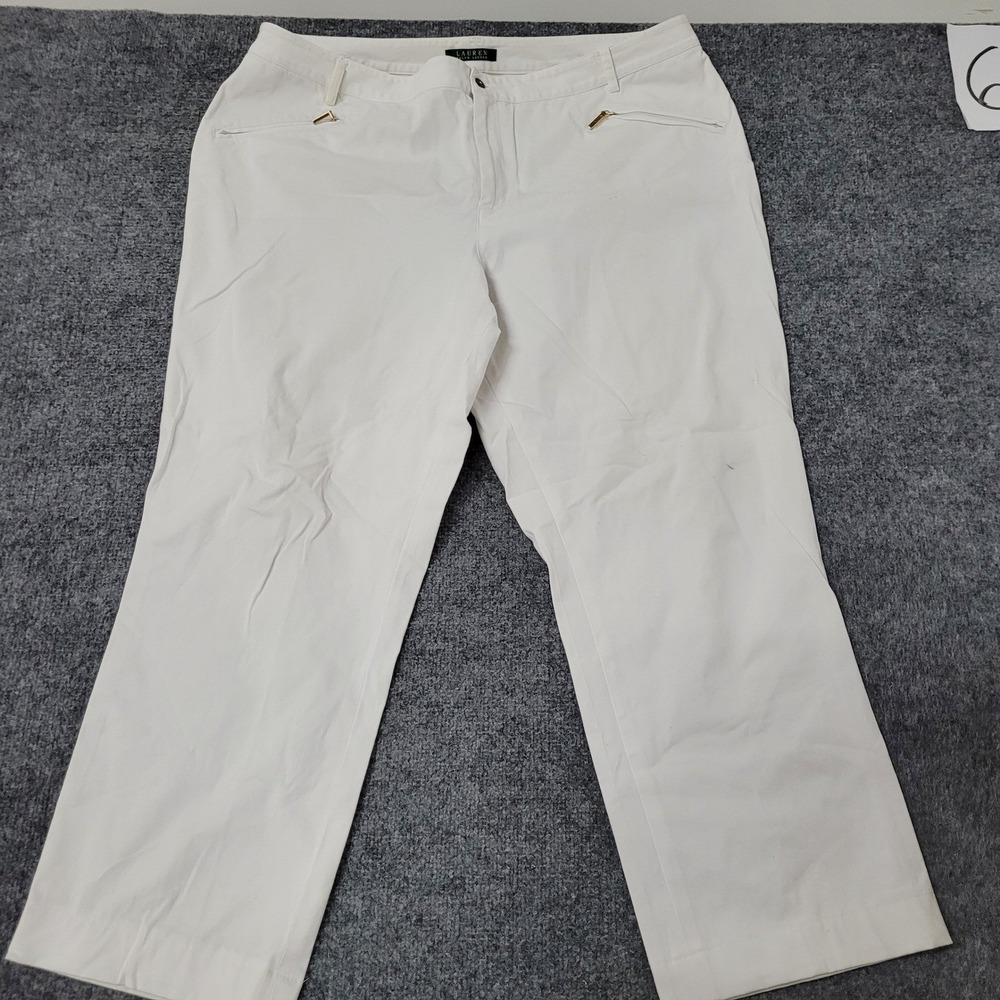 Lauren Ralph Lauren Pants Womens Size 18W White Stretch Cotton Gold Zip Casual